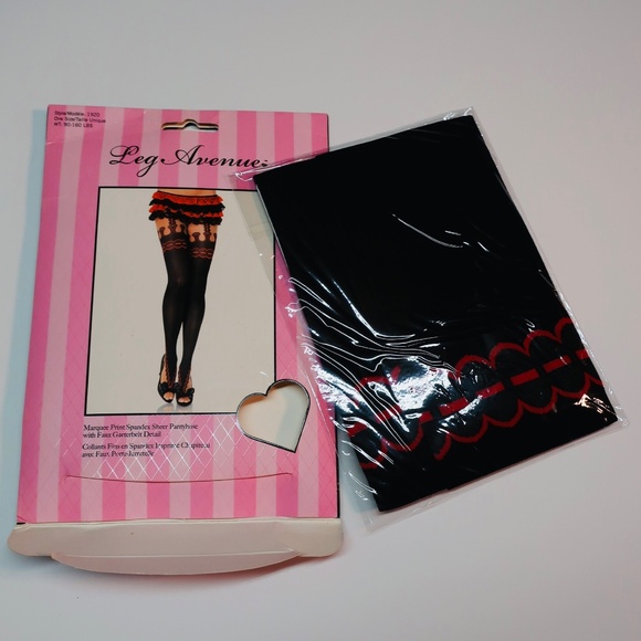 New Leg Avenue 1920 Style Red and Black Showgirl Stockings - Picture 3 of 6